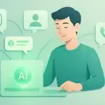 Illustration of a person using AI to manage social media messages from platforms like Instagram and WhatsApp, symbolizing Replaid’s automated inbox for lead management.
